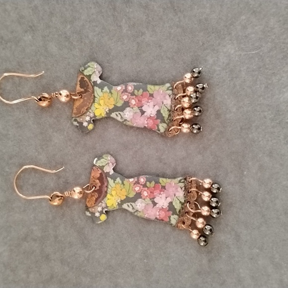 Hand Crafted Bohemian Floral Dress Dangle Earrings With Copper - Picture 2 of 6